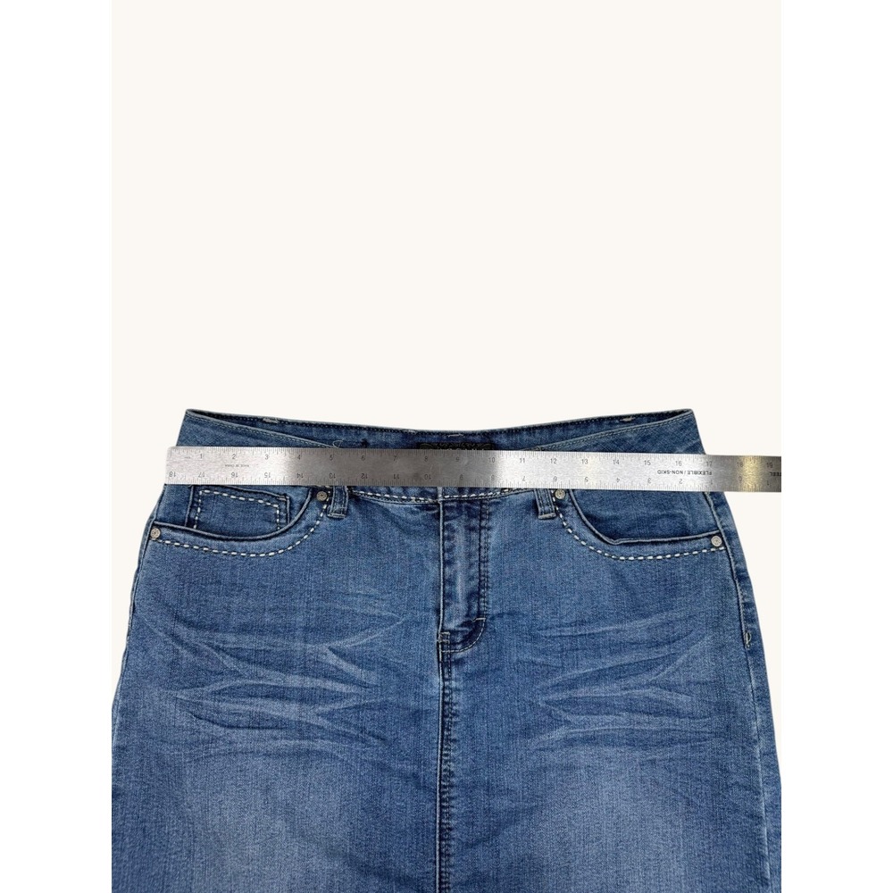Baccini Womens Denim Mini Skirt Size 10 Blue Medium Wash Contrast Stitch Stretch - Picture 4 of 5